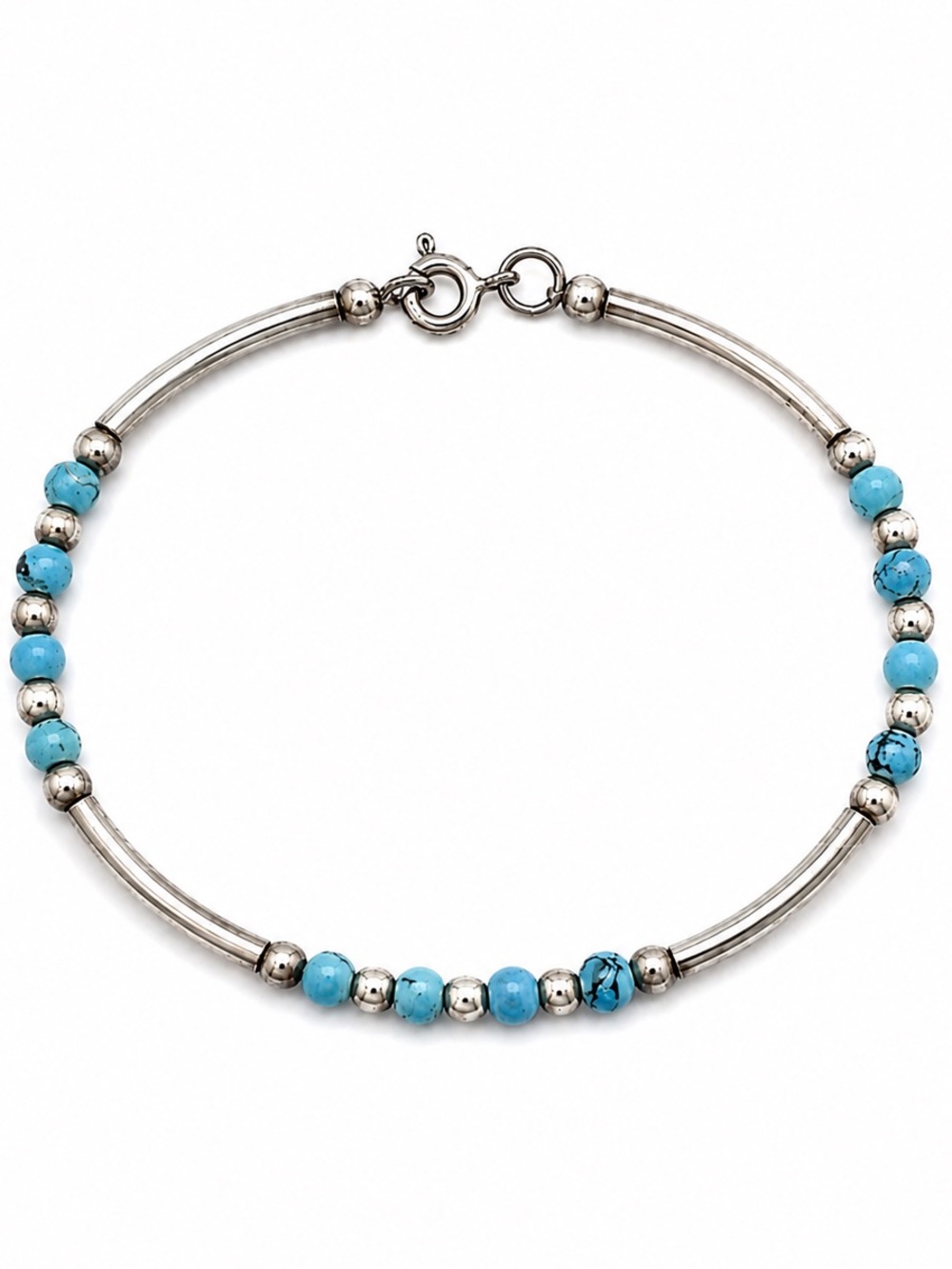 Sterling Silver 925 faux Turquoise Color Beaded Bracelet Southwestern Boho 7”